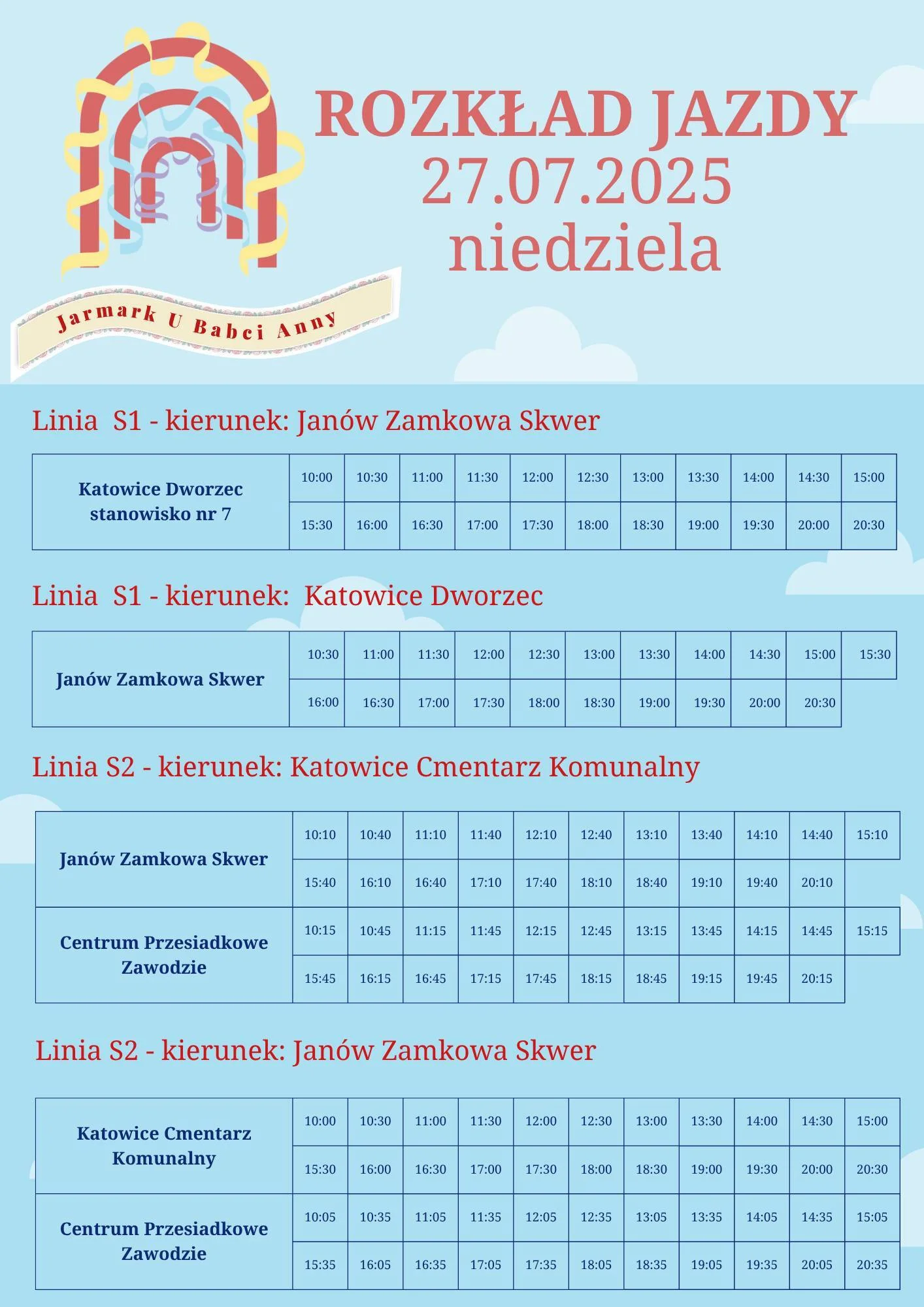 rRozkłąd jazdy autobusów na jarmark babci Anny w Ktowicach,  grafika: Stowarzyszenie Fabryka Inicjatyw Lokalnych 