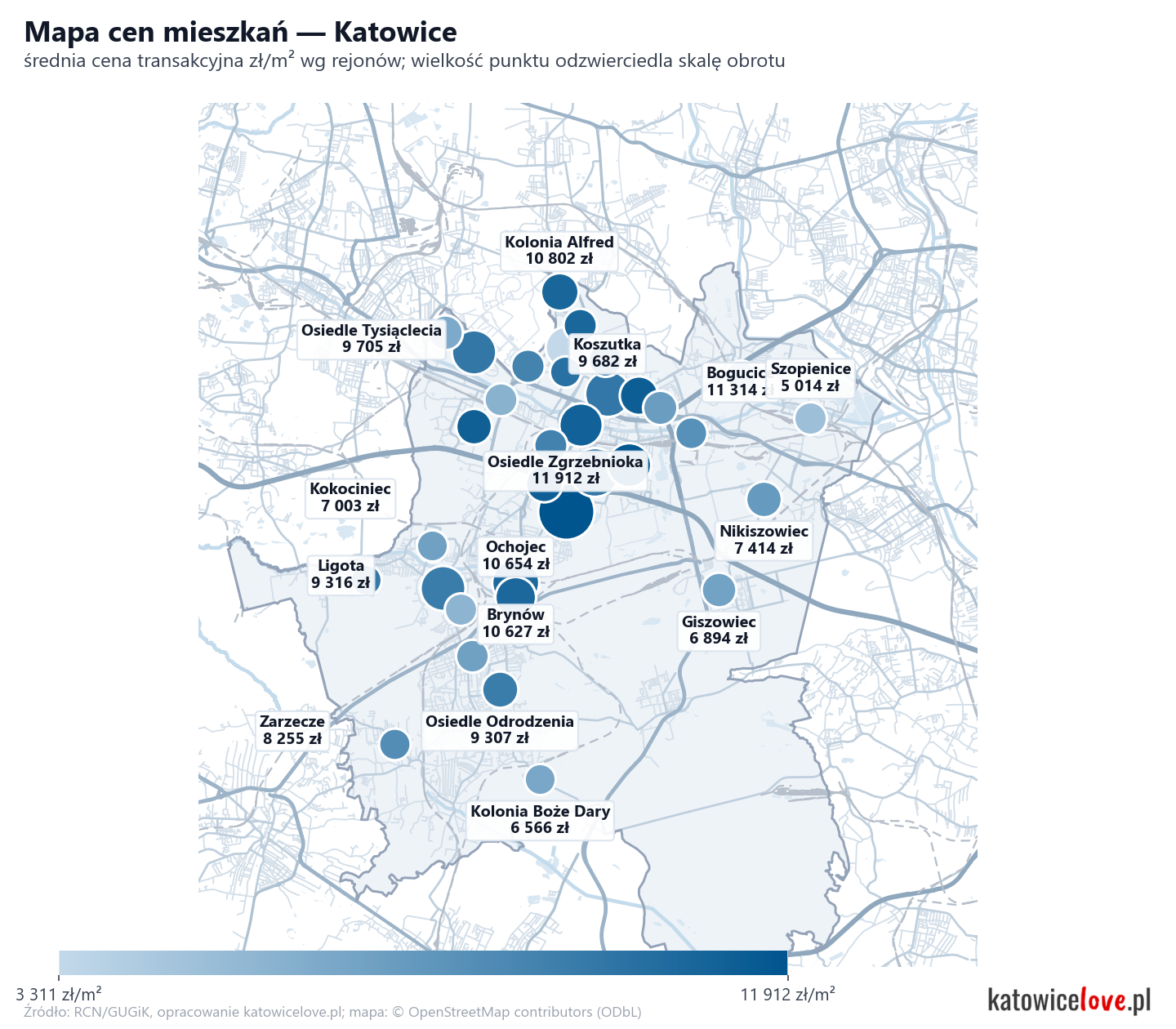 Mapa cen mieszkań - Katowice