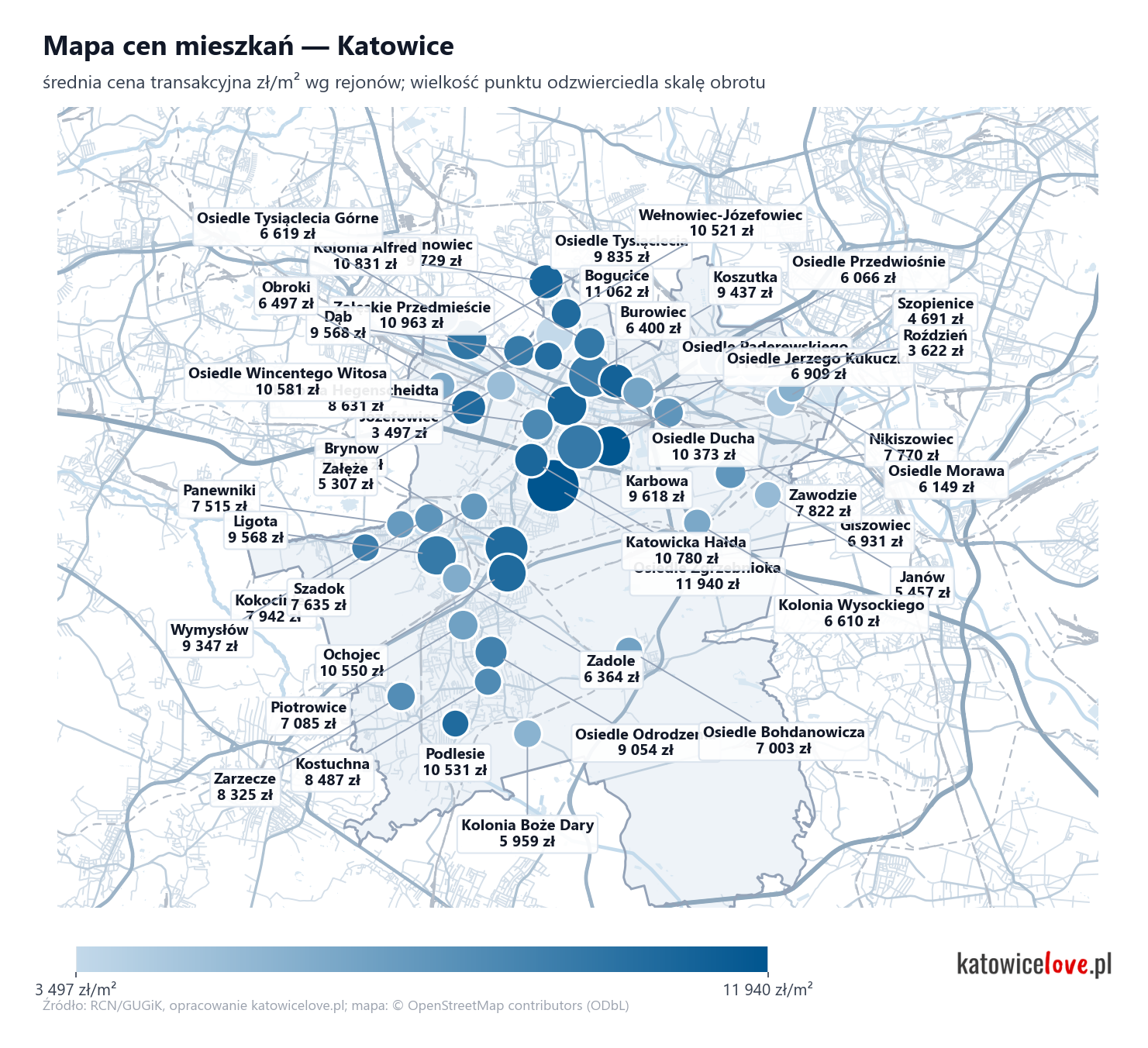 Mapa cen mieszkań - Katowice