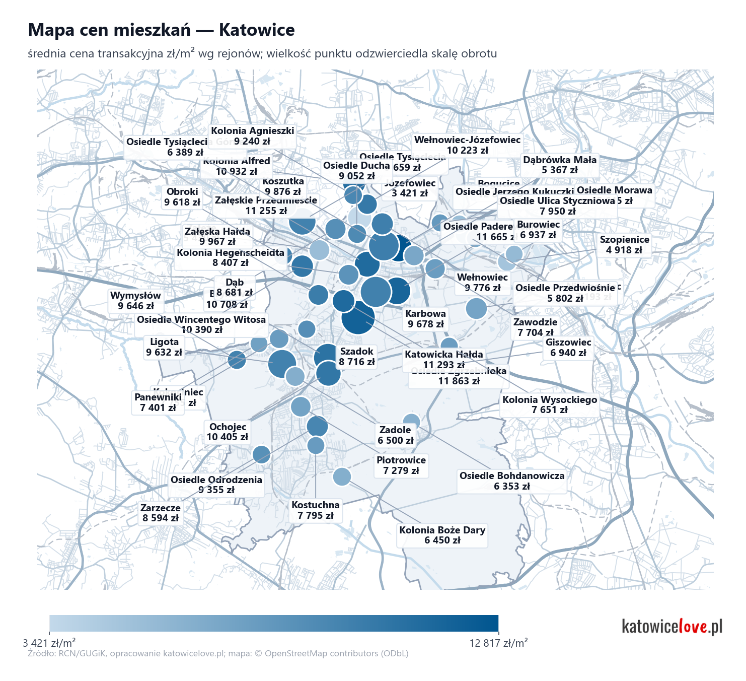 Mapa cen mieszkań - Katowice