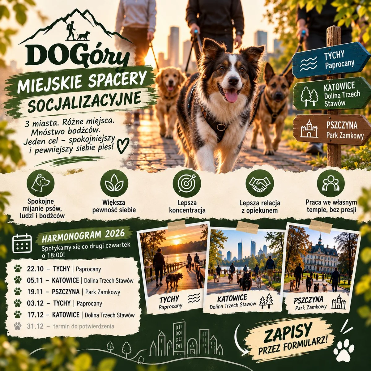 Grafika promocyjna wydarzenia DOGóry: miejskie spacery socjalizacyjne