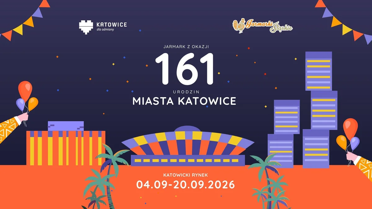 Grafika promocyjna wydarzenia Jarmark z okazji 161 urodzin Miasta Katowice na Rynku