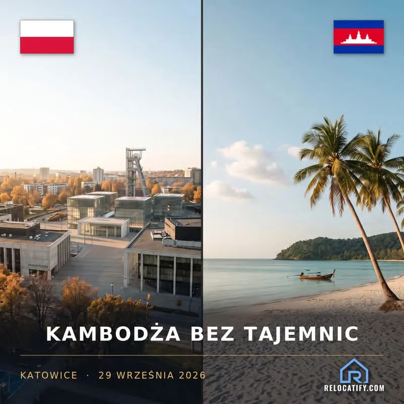 Grafika promocyjna wydarzenia Kambodża bez tajemnic w Katowicach