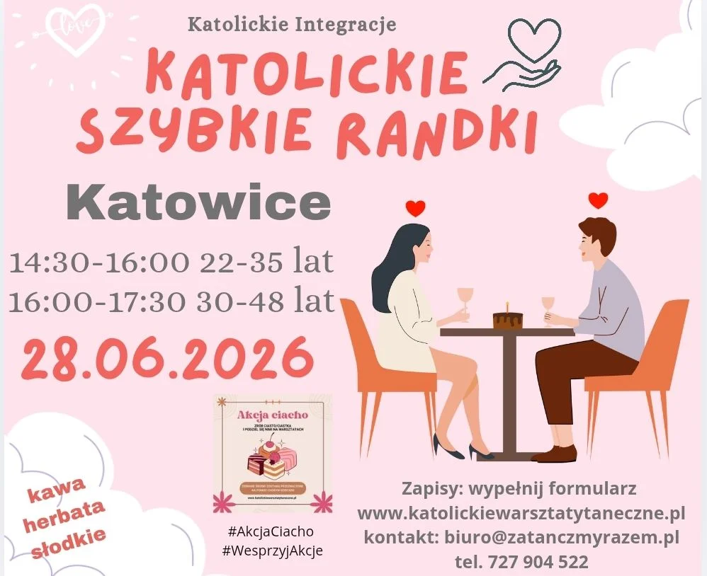 Grafika promocyjna wydarzenia Katolickie Szybkie Randki w Katowicach – 28 czerwca 2026