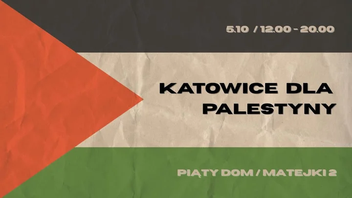 Obrazek przedstawia grafikę promocyjną wydarzenia Spotkanie poświęcone sytuacji Palestyny w Katowicach