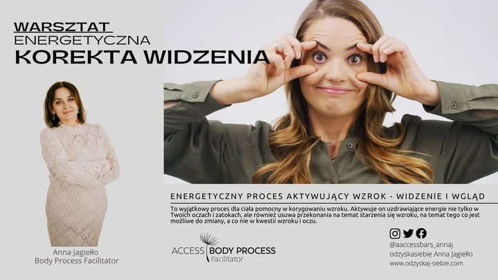 Obrazek przedstawia grafikę promocyjną wydarzenia Korekta widzenia metodą energetyczną — warsztat w Katowicach