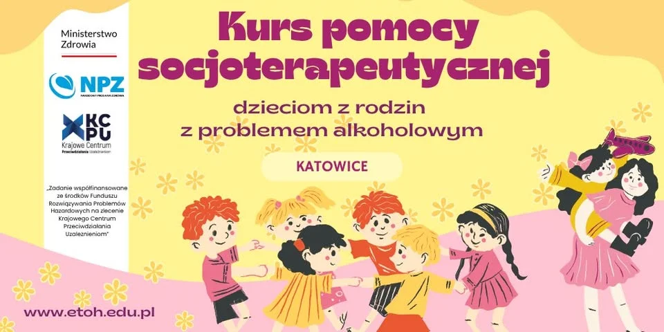 Grafika promocyjna wydarzenia Katowice „Kurs pomocy socjoterapeutycznej” – szkolenie