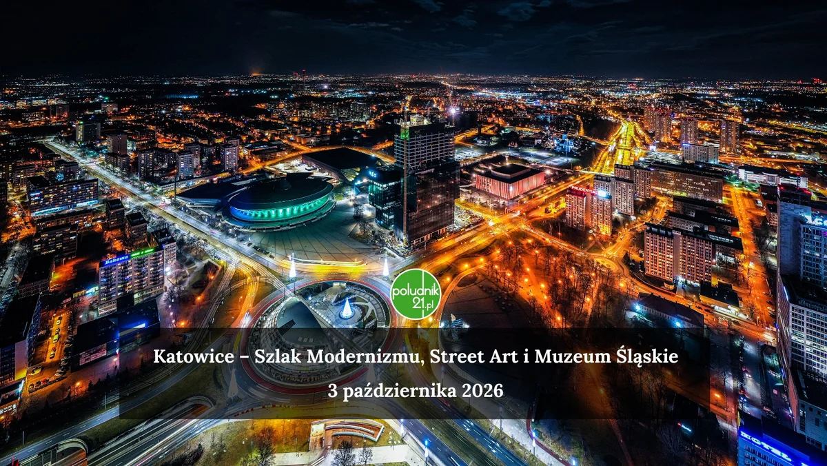 Grafika promocyjna wydarzenia Katowice – Szlak Modernizmu, Street Art i Muzeum Śląskie