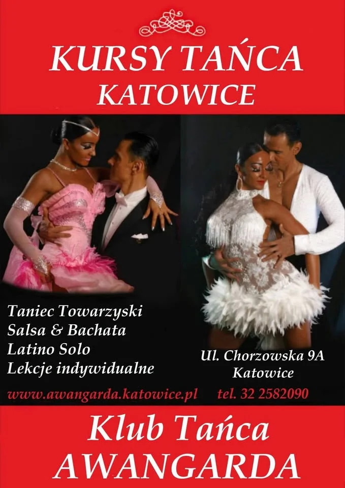 Grafika promocyjna wydarzenia KURSY TAŃCA Katowice — kursy w Klubie Awangarda (styczeń 2026)