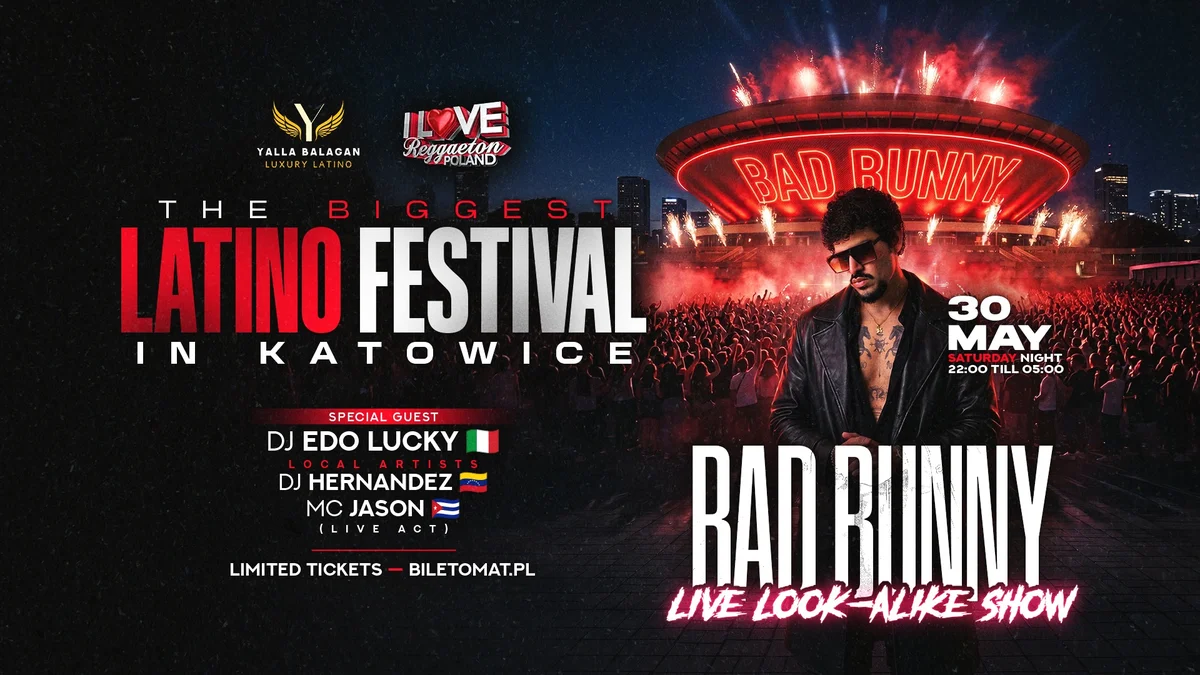 Grafika promocyjna wydarzenia LATINO FESTIVAL | KATOWICE – noc z reggaetonem, bachata i show inspirowanym Bad Bunnym