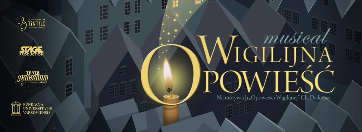 Grafika promocyjna wydarzenia Musical familijny na podstawie „Wigilijnej Opowieści” w Katowicach