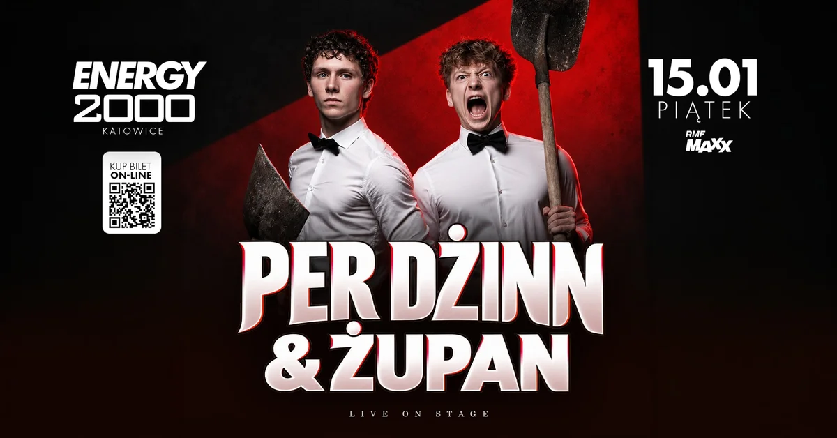 Grafika promocyjna wydarzenia PER DŻINN & ŻUPAN w Katowicach