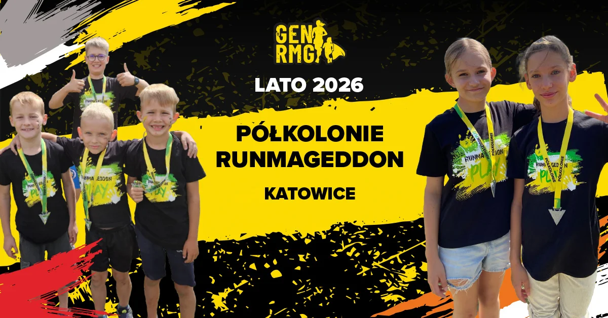 Grafika promocyjna wydarzenia Półkolonie Runmageddon 2026 w Katowicach
