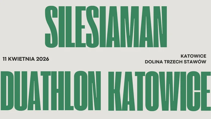 Grafika promocyjna wydarzenia Silesiaman Duathlon Katowice — wiosenny sprawdzian formy w Dolinie Trzech Stawów