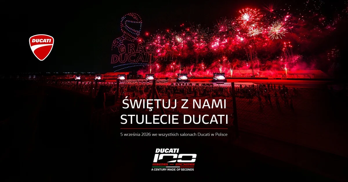 Grafika promocyjna wydarzenia Świętuj z nami Stulecie Ducati w salonie Ducati Katowice – jubileusz marki
