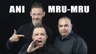 Grafika promocyjna wydarzenia Kabaret ANI MRU‑MRU w Katowicach — program „Mniej więcej” (13 kwietnia 2026)