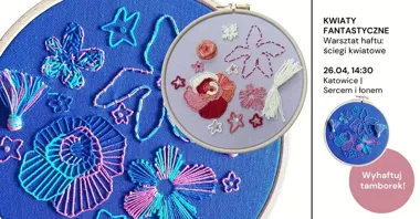 Grafika promocyjna wydarzenia Katowice: haftowanie kwiatów — warsztat Gosi Samborskiej