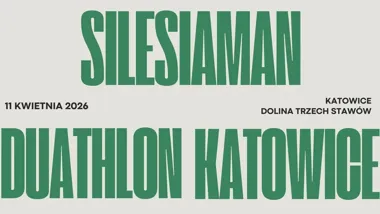 Grafika promocyjna wydarzenia Silesiaman Duathlon Katowice — wiosenny sprawdzian formy w Dolinie Trzech Stawów
