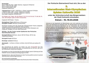 Grafika promocyjna wydarzenia Skat Olimpiada Katowice 2026 — turniej skata w Katowicach