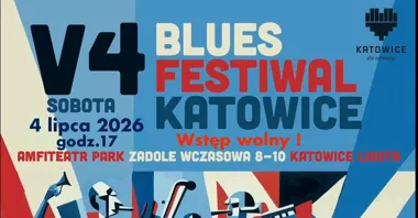 Grafika promocyjna wydarzenia V4 Blues Festiwal Katowice 2026 – bluesowa sobota w Parku Zadole