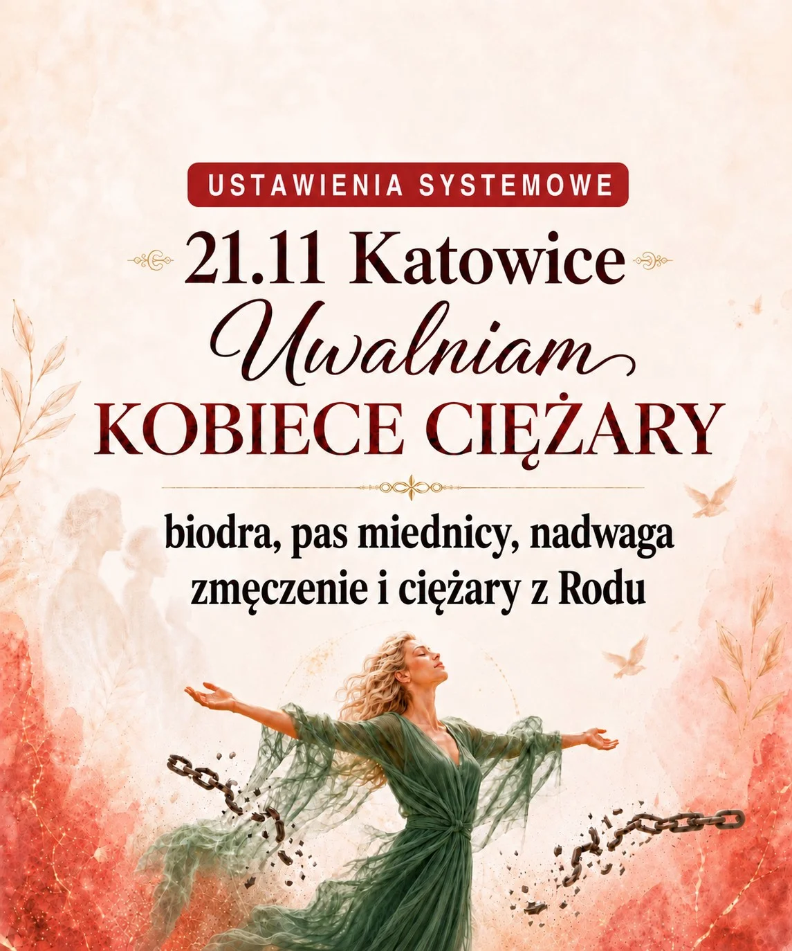 Grafika promocyjna wydarzenia Uwalniam Kobiece Rodowe Ciężary – warsztat Katowice