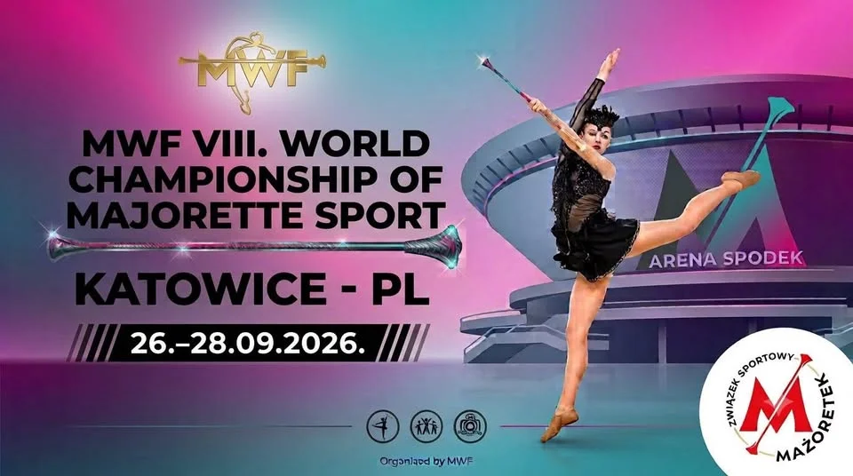 Grafika promocyjna wydarzenia VIII. World Championship of Majorette Sport – Katowice 2026