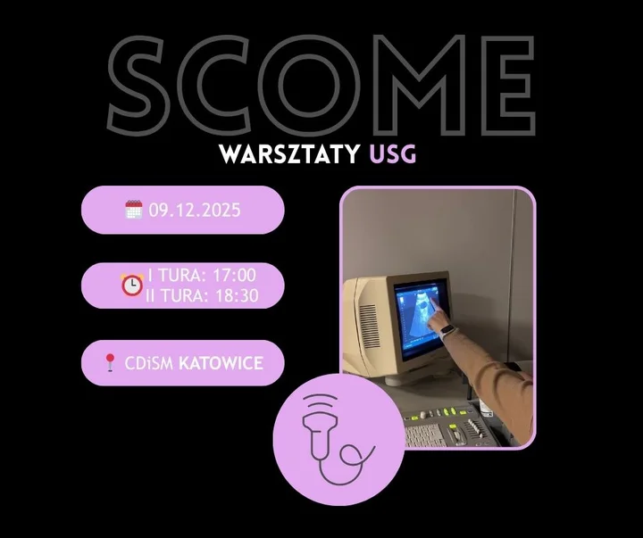 Grafika promocyjna wydarzenia WARSZTATY USG KATOWICE — praktyczne warsztaty ultrasonograficzne