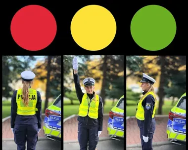 Policjant przed cmentarzem kieruje ruchem - jego gesty są ważniejsze niż światła