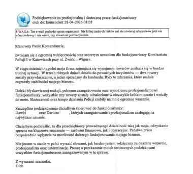 Trzy rowery zniknęły w Katowicach - policja odzyskała je błyskawicznie