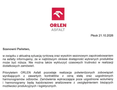 Asfalt może nie dotrzeć na czas. Drogowcy ostrzegają przed zakłóceniami